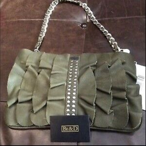 BE & D Green Ruffle Leather Kan Kan Shoulder Bag/Clutch